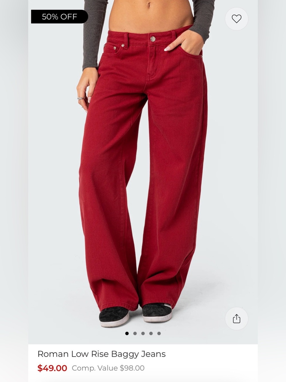 Edikted Roman Low Rise Baggy Red Women's Jeans